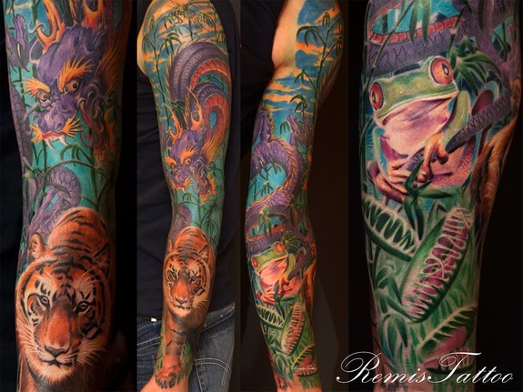 Remis Tattoo - tiger frog dragon dragon fly tattoo
